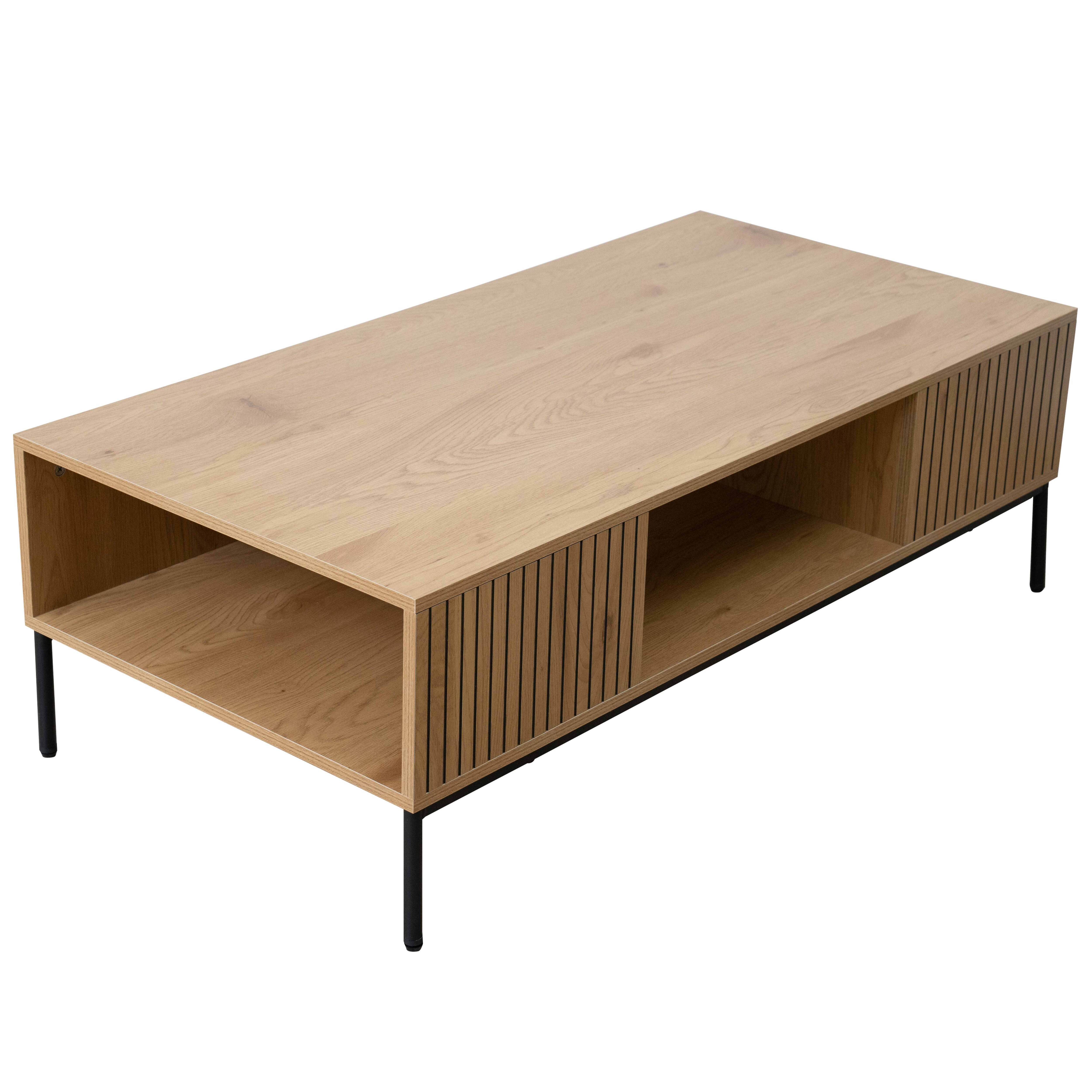 Table basse en acier et MDF décor mélaminé 120 cm beige - 4