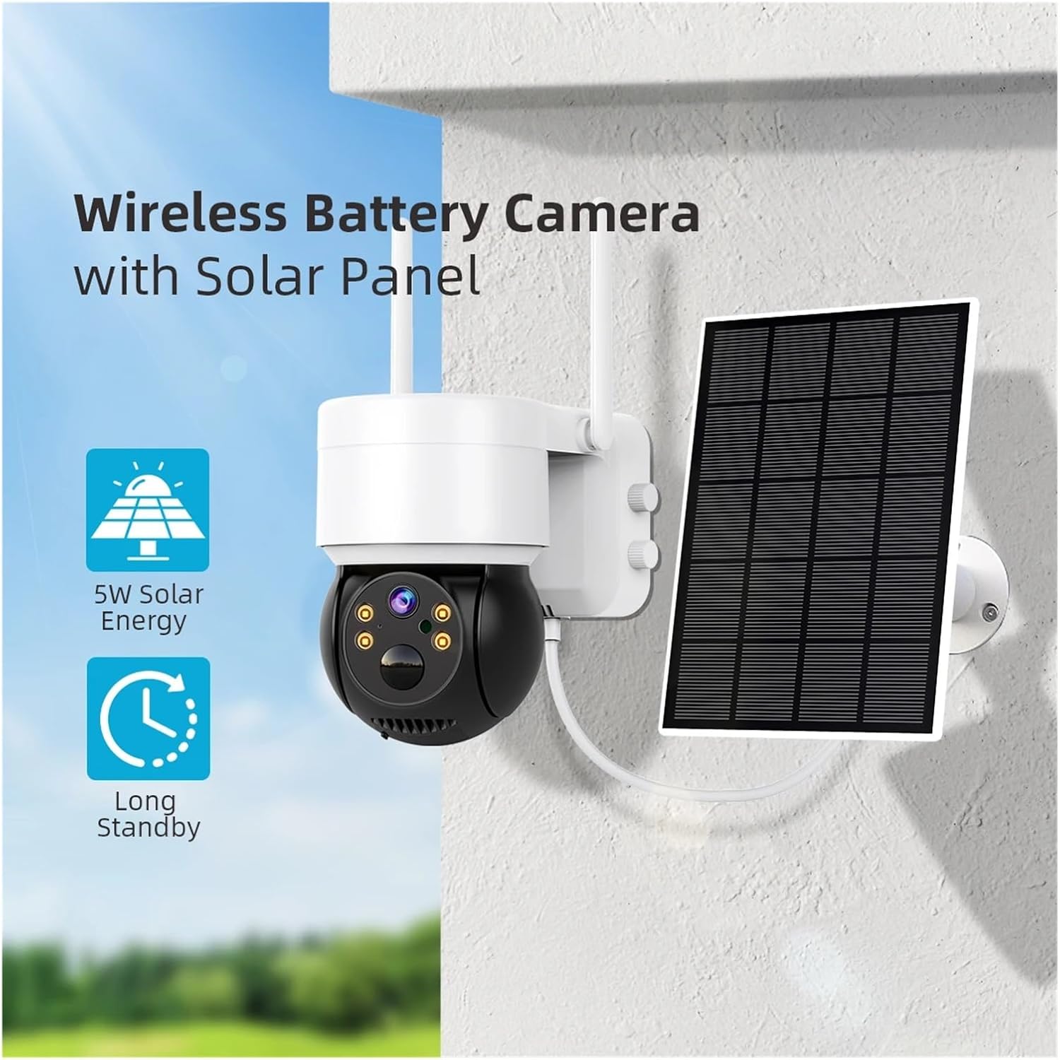 Caméra de sécurité solaire avec détection humaine PIR, panneau solaire, étanchéité IP66 (2Pas de mémoire MP) - 3