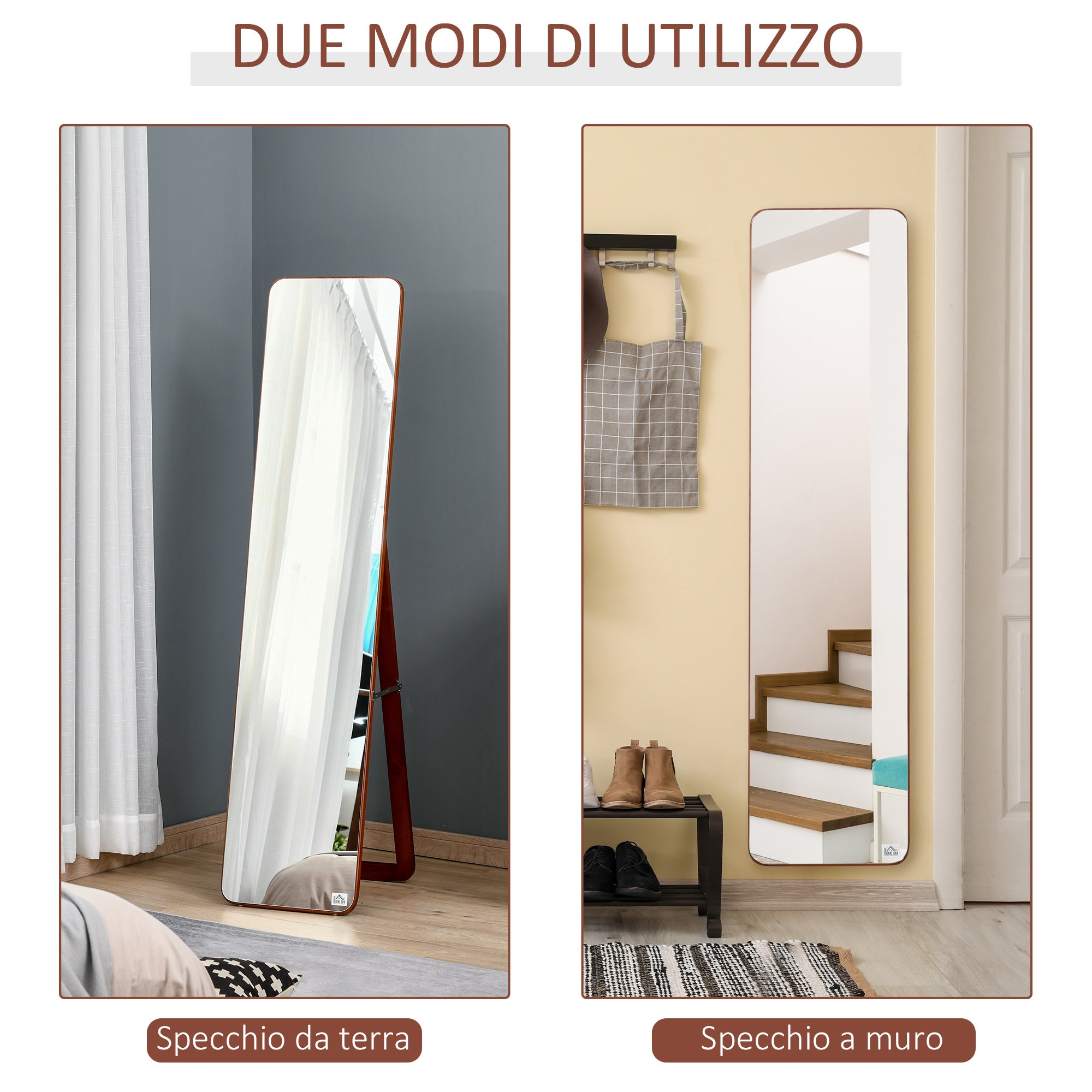 HOMCOM Specchio Da Terra E Da Parete Con Struttura In Legno, Supporto Pieghevole Con Cerniera, 37x43x156cm, Noce Chiaro - 5