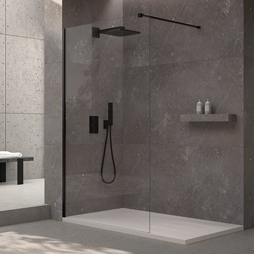 Mampara fija Walk In 120x195 Negro Cristal templado antical transparente 8mm