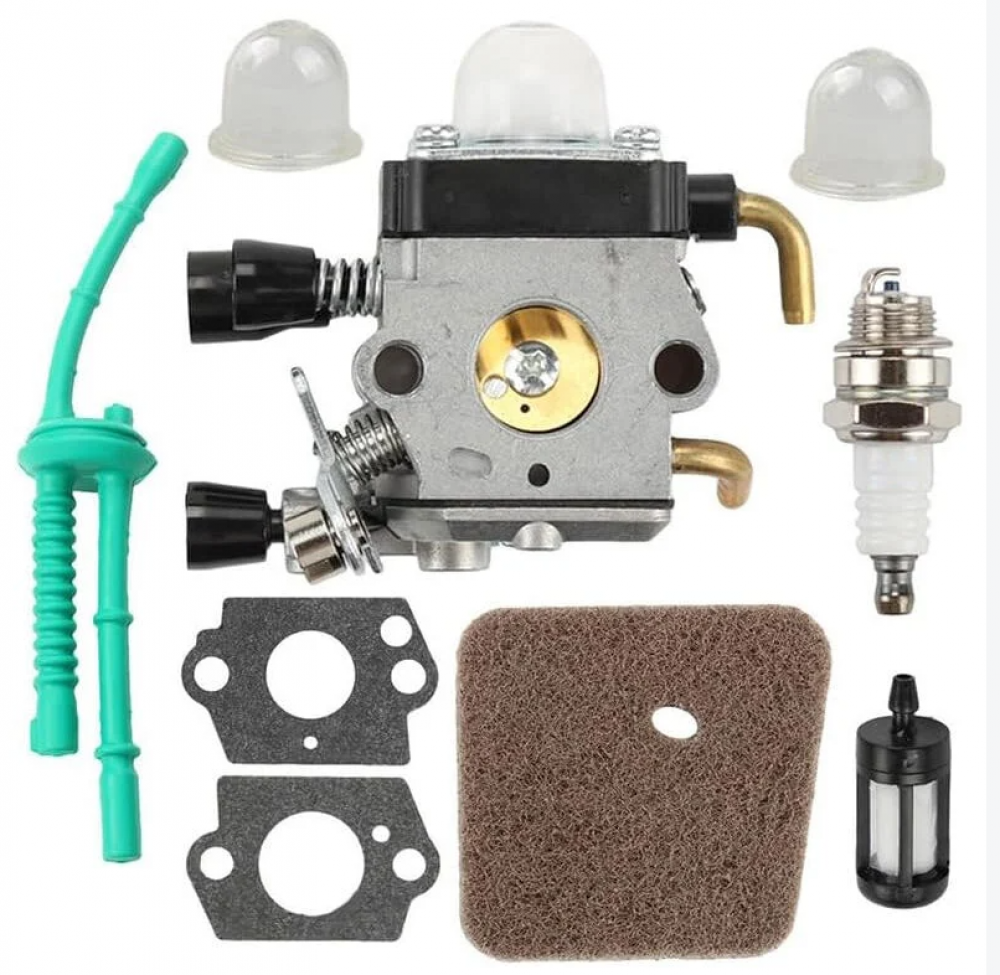 Zestaw gaźnika do kosiarki spalinowej STIHL FS55, FS55R, FS55RC, FS38, KM55, HL45 i KM55R, filtr powietrza, przewód paliwowy, zestaw świec zapłonowy