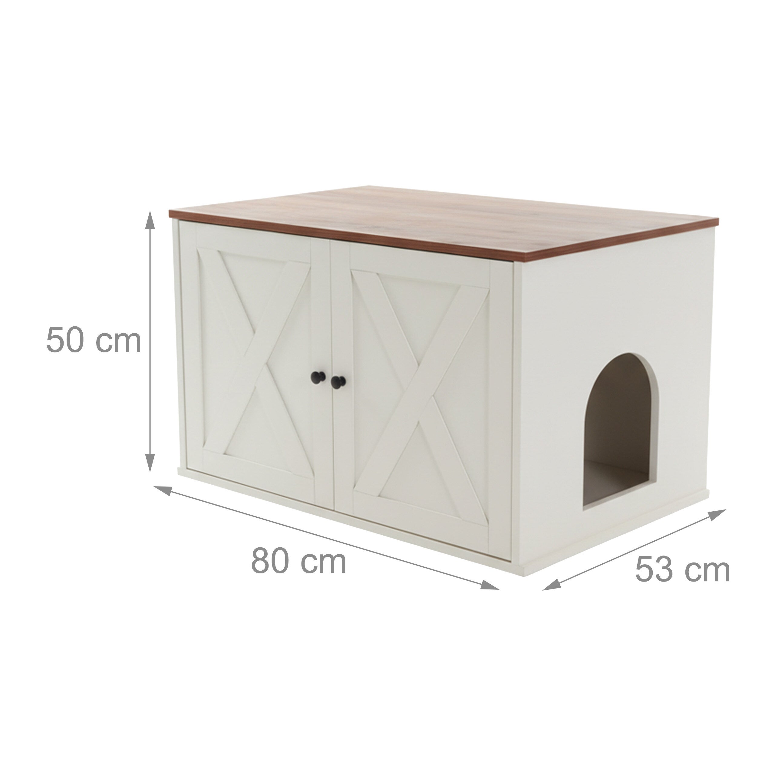Armário para caixa de areia para gatos com divisória amovível e entrada lateral, MDF branco-castanho, 50 x 80 x 53 cm, Relaxdays - 4