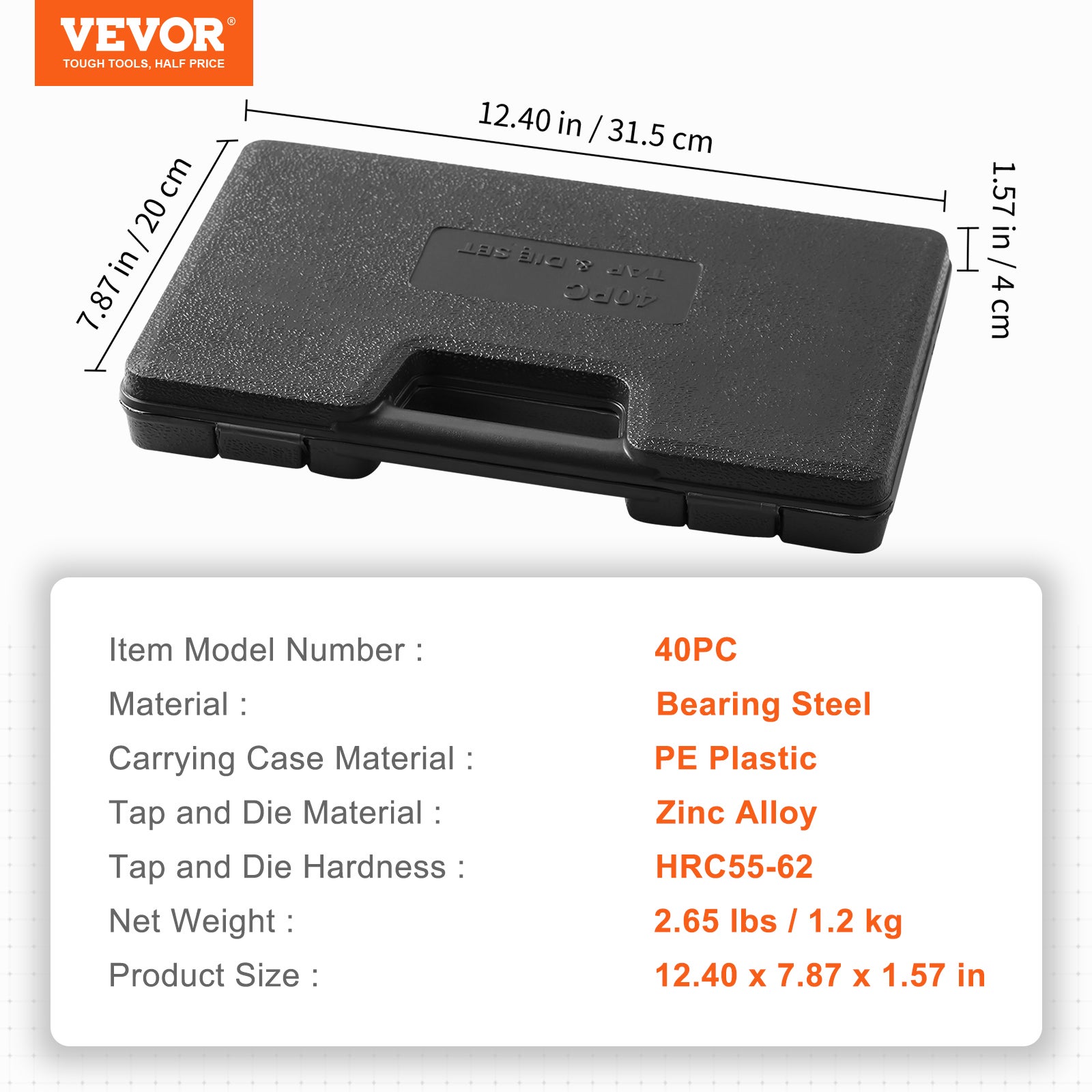 Coffret Tarauds et Filières VEVOR 40 Pièces Métrique M3-M12, Kit de Taraudage et Filetage pour Construction, Réparation Automobile et Plomberie - 7