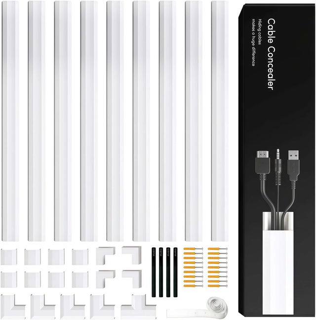 Cache-câbles mural 388,6 cm (154 pouces), couvercle de câble pour mur, canaletage pour TV, lot de 10 pièces – taille moyenne, blanc