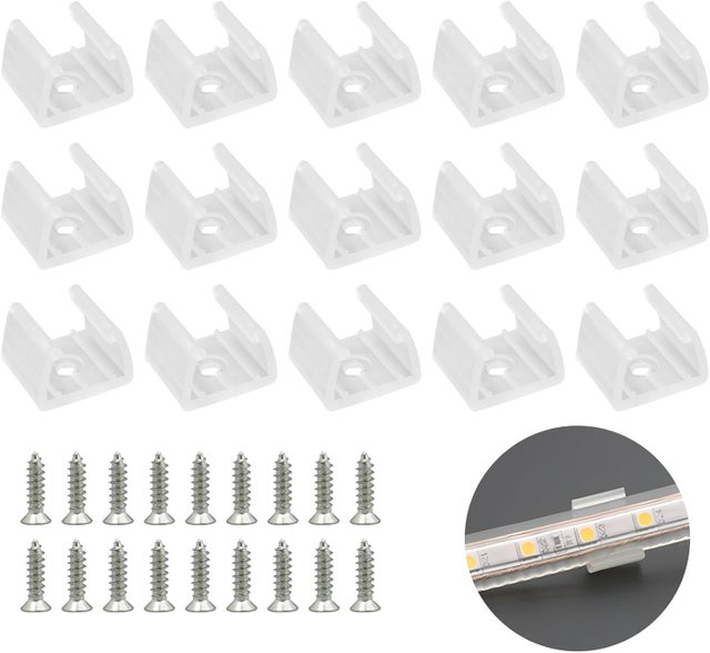 Blanc 50 sztuk mocowania taśmy LED, klipsy montażowe do taśmy LED Neon, w zestawie śruby do silikonowej taśmy LED Neon o szerokości od 12 mm do 14 mm