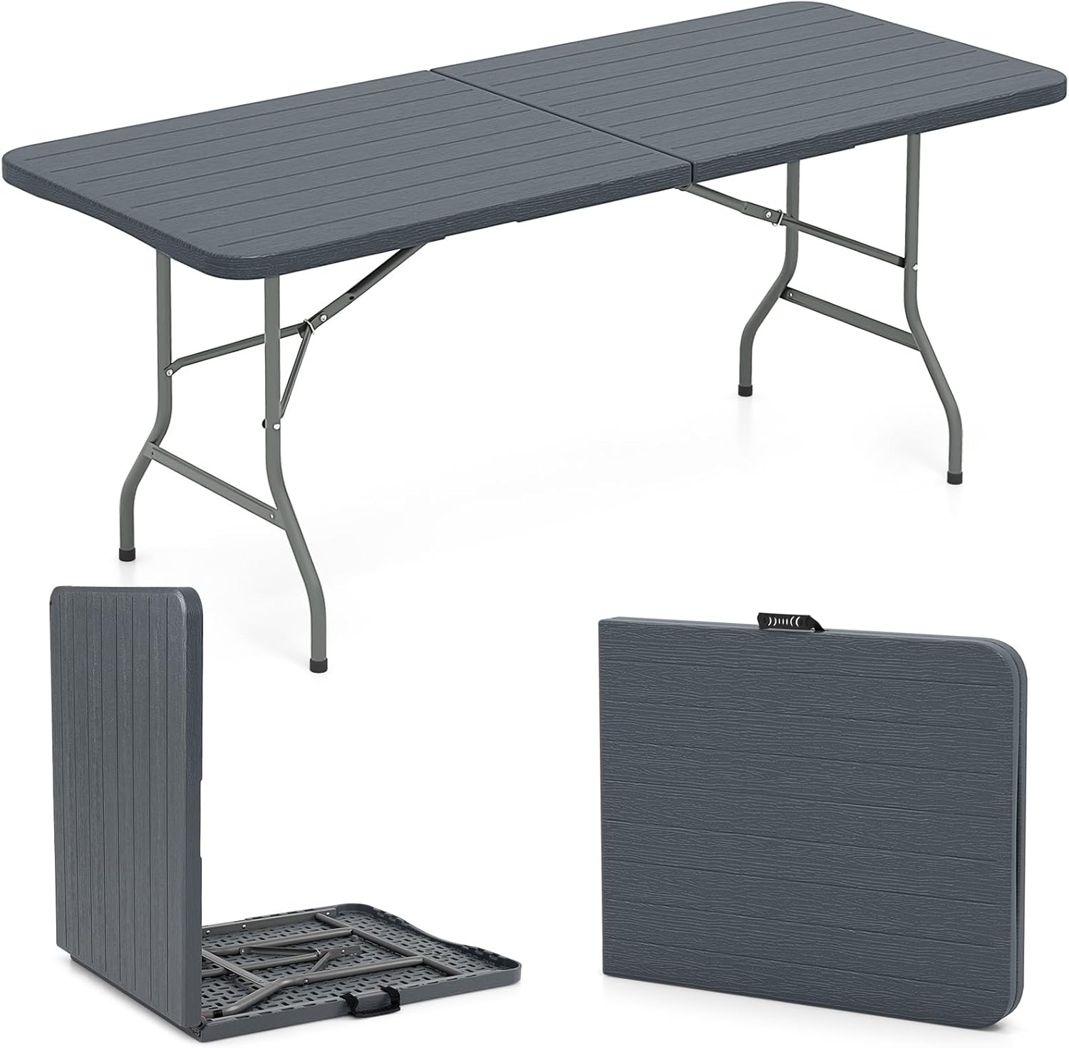 Table Pliante Robuste 4 à 6 Pieds - Idéale Camping, Jardin, Fête Ou Pique-nique - Noir