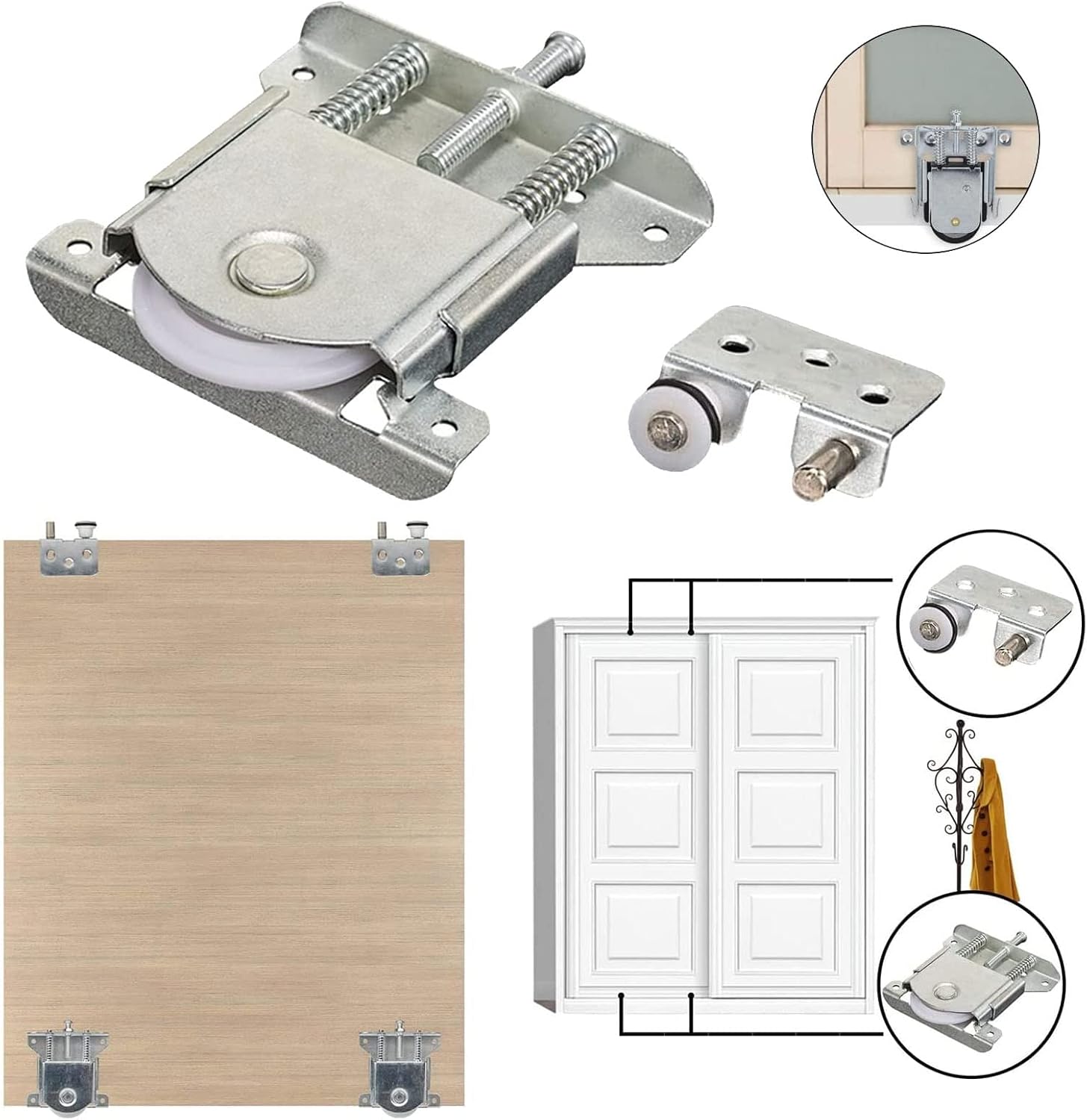 2 Paires Roulette Porte Coulissante Placard,Roulette de Coulissante,Rouleau Placard,Meubles Roues Coulissante,pour Armoires, Fenêtres, Portes Coulissa - 3
