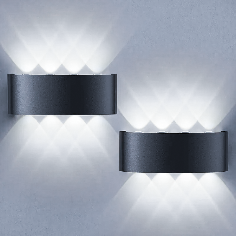 Zestaw 2 kinkietów LED do wnętrz i na zewnątrz, lampa ogrodowa z aluminium 8 W, lampka nocna, wodoodporna IP65, światło białe 6 000 K