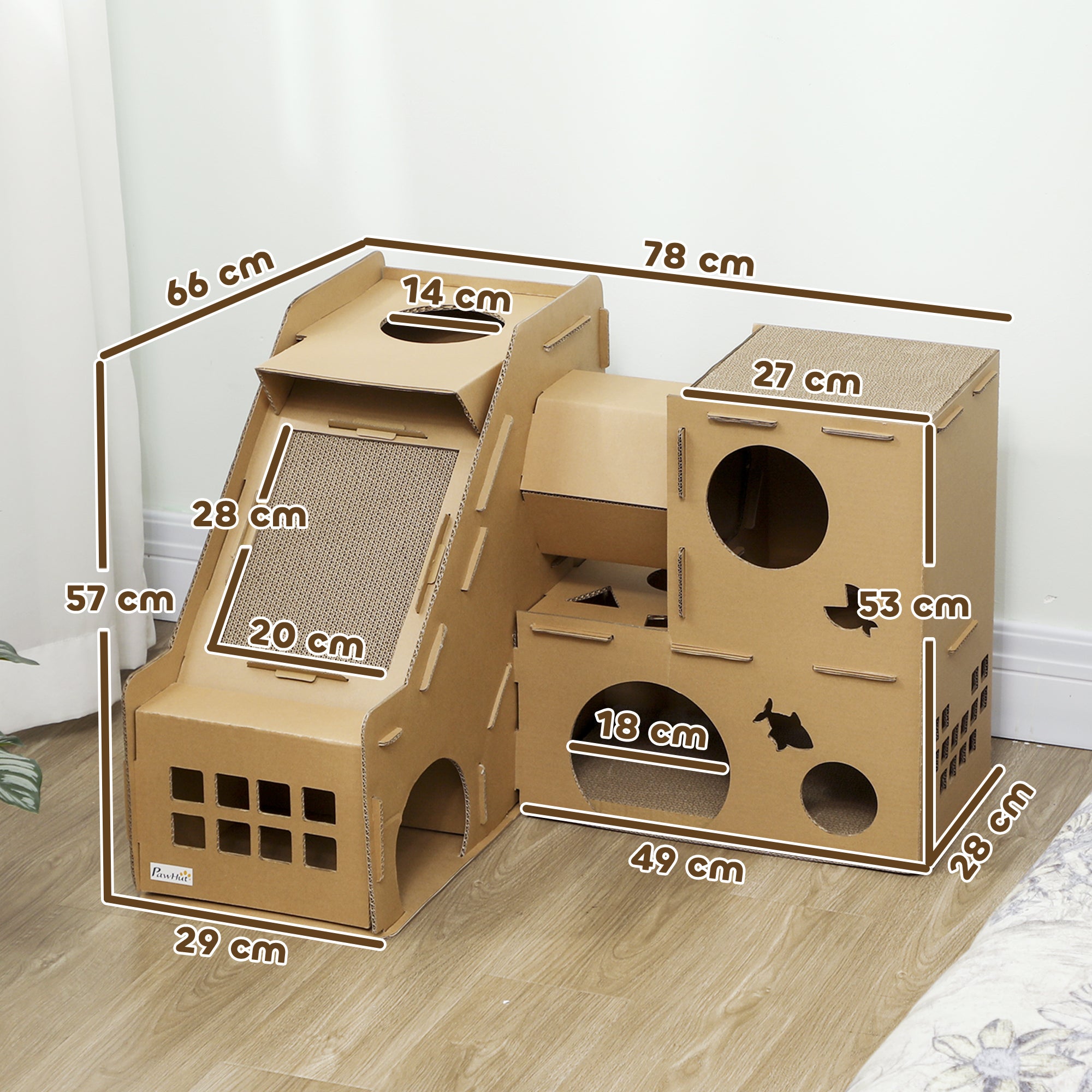 Arranhador para Gatos PawHut Cartão Corrugado Castanho 78x66x57 cm D30-892V00BN - 3