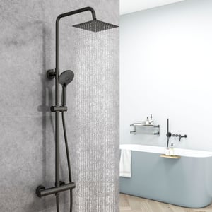 AICA Colonne de douche thermostatique, Acier inoxydable Pomme 200mm+Douchette 3 jets, Noir