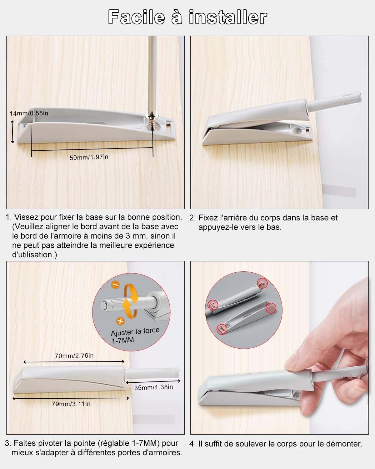 Push to Open Amortisseur Porte Placard 2 Pièces Loquet Magnetique Push Open Poussoir Placard Fermeture Magnétiques pour Armoire Systeme Push - 5