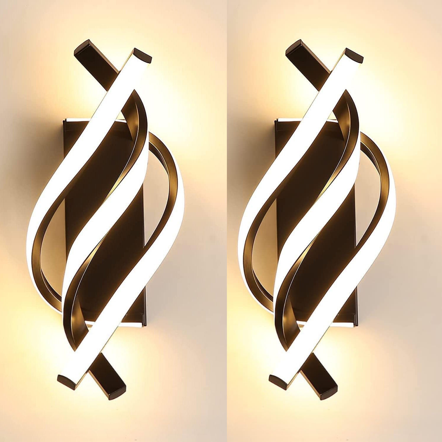 (Czarny) 18 W Nowoczesna lampa ścienna LED, aluminiowa lampa ścienna do wnętrz, ciepłe białe światło 3000 K,odpowiednia do salonu (opakowanie 2 szt.)