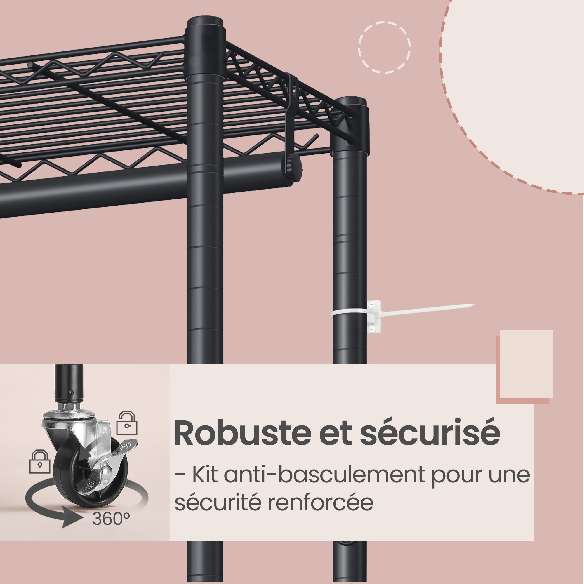 Portant Mobile en Métal, Penderie avec Crochets et Étagères Réglables, pour Chambre, 90 x 40 x 199 cm, Noir - 6