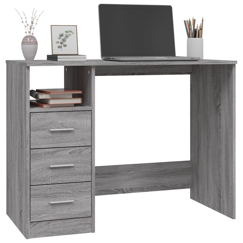 Bureau，Table de travail，Table d'étude avec tiroirs Sonoma gris 102x50x76 cm Bois d'ingénierie CWV45203 - 4