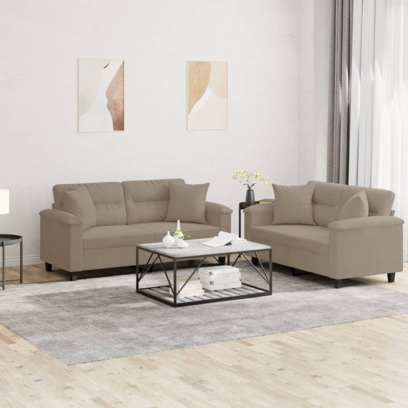 VidaXL Set Divani In Tessuto Marrone 2 Pezzi - Divano 2 Posti + Divano 3 Posti, Struttura Metallo, Con Cuscini Spessi
