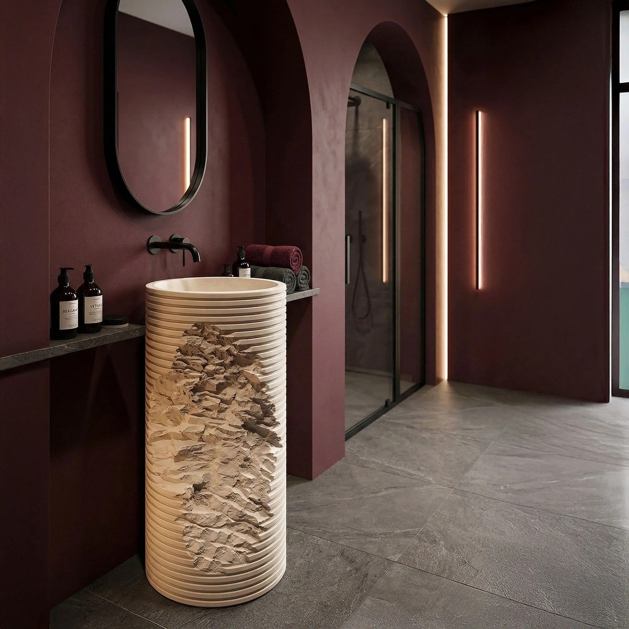 Vasque Autoportante Rea Traverna Round Beige - 5