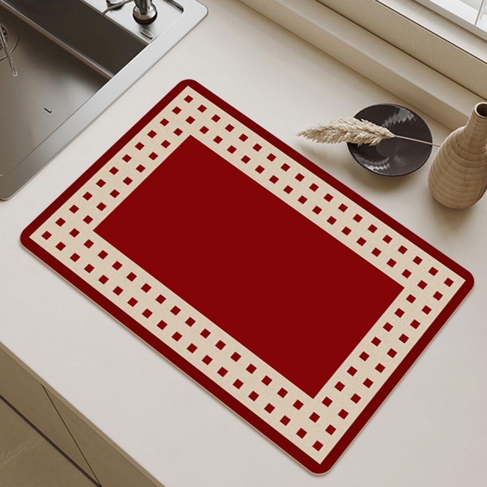 szt. mata do odsączania naczyń, chłonna mata do odsączania naczyń z czerwonym wzorem geometrycznym, chłonna mata do odsączania naczyń na blaty restaur