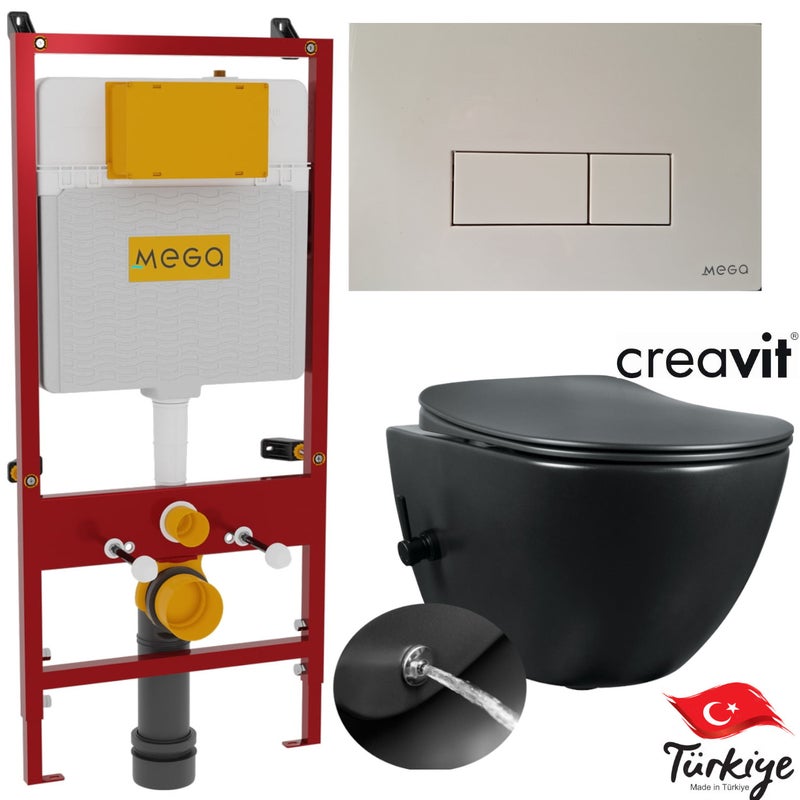 ZESTAW: MISKA WC Z BIDETEM 51X35,5 cm WISZĄCA + DESKA ,CREAVIT Freedom +Stelaż profesjonalny podtynkowy 110x54x16 cm z przyciskiem białym , MEGA