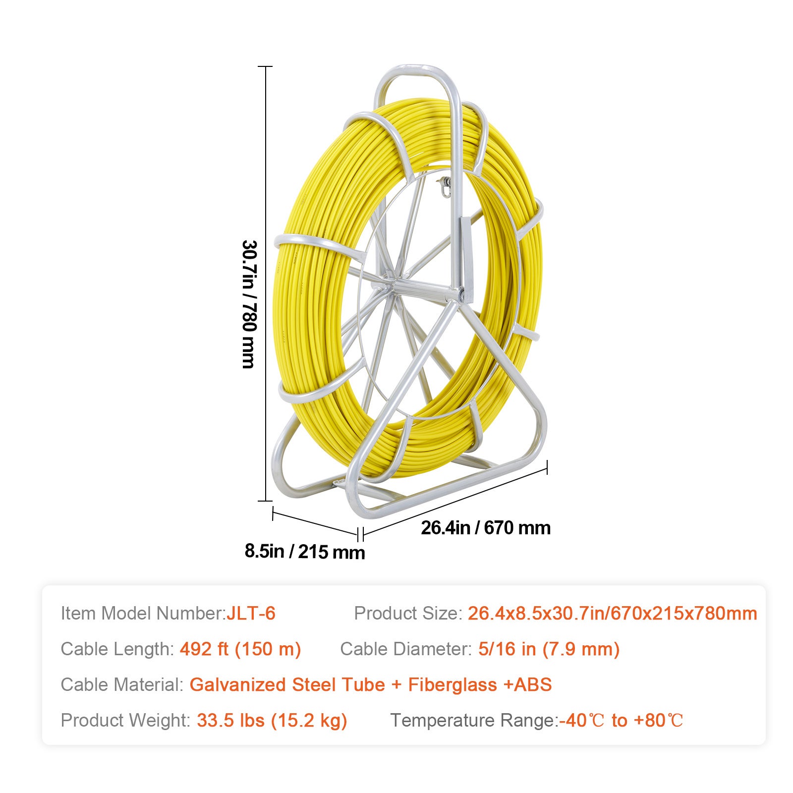 Ruban tire-fil en fibre verre SucceBuy 492 pi × 5/16 po, avec support bobine en acier et 3 têtes de traction, outil de câblage pour murs et conduits - 9