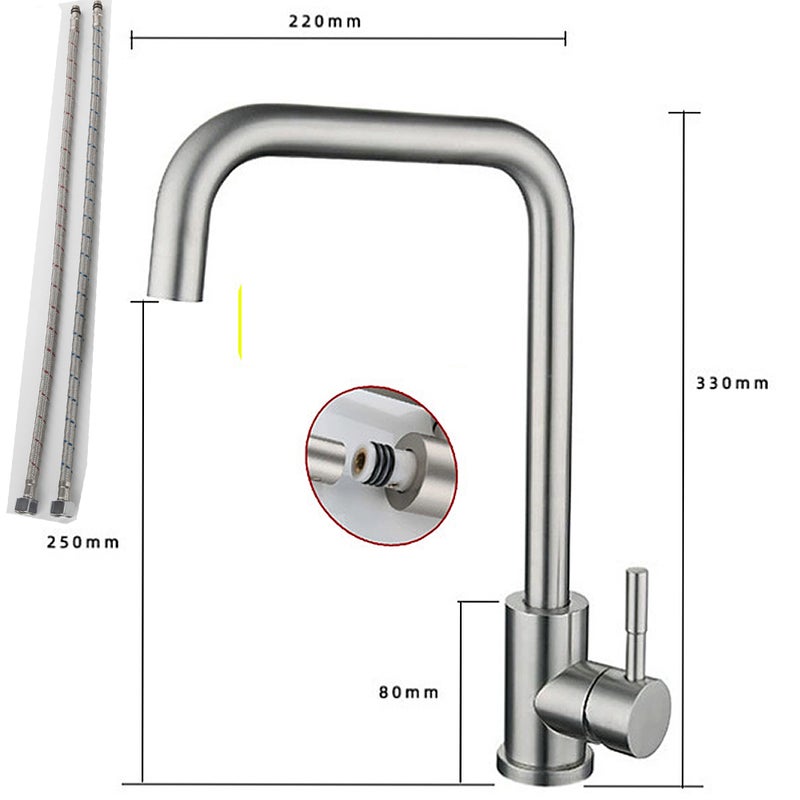 Bateria kuchenna ze stali nierdzewnej 304 do ciepłej i zimnej wody, mieszacz obrotowy 360 stopni, pojedynczy uchwyt w kształcie litery L.