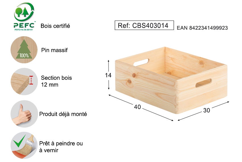 CAISSE EMPILABLE PIN 14X40X30CM ASTIGARRAGA - CBS403014 - 4