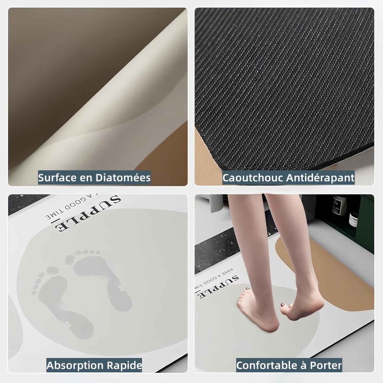 Offres du Jour! Gspmoly - Tapis d'Entrée de Salle de Bain Sec - Tapis de Douche Antidérapant Tapis de Sol Absorbant l'Eau pour la Maison Couleur Unie Idéal pour Toilette Salle d'Eau