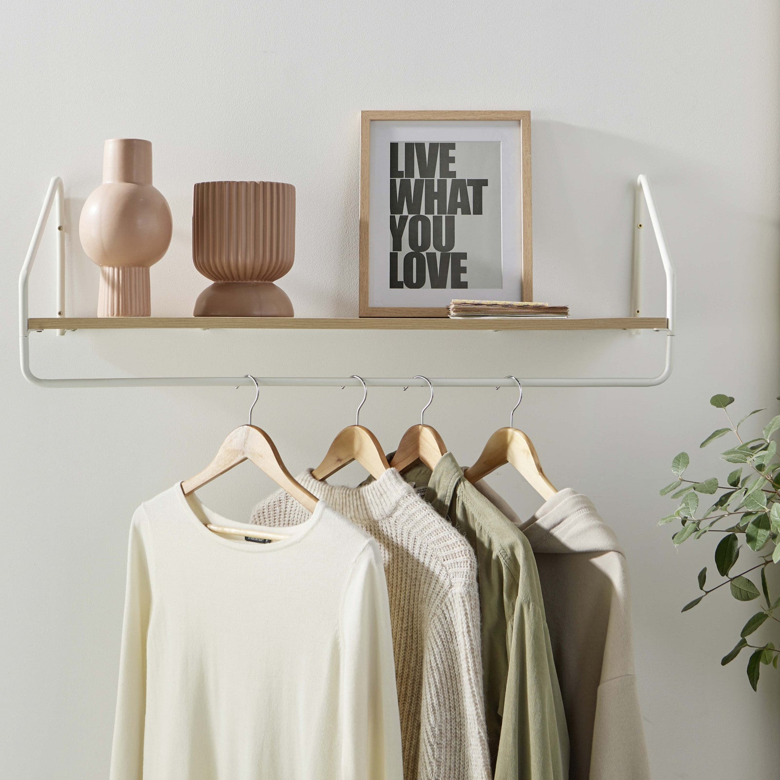 Penderie étagère murale bois et métal L90 cm NELO Blanc - 4