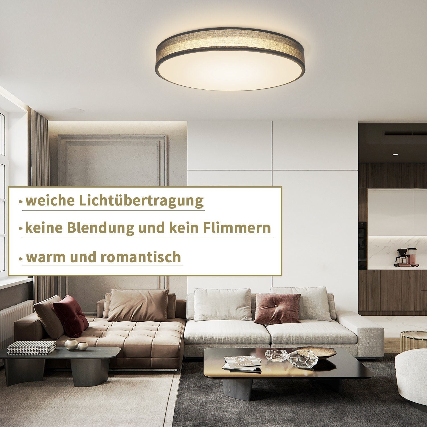 NETTLIFE Lámpara de Techo LED Gris 38W Redonda Moderna Regulable con Control Remoto Lámpara de Dormitorio con Pantalla de Tela Lámpara de para - 5