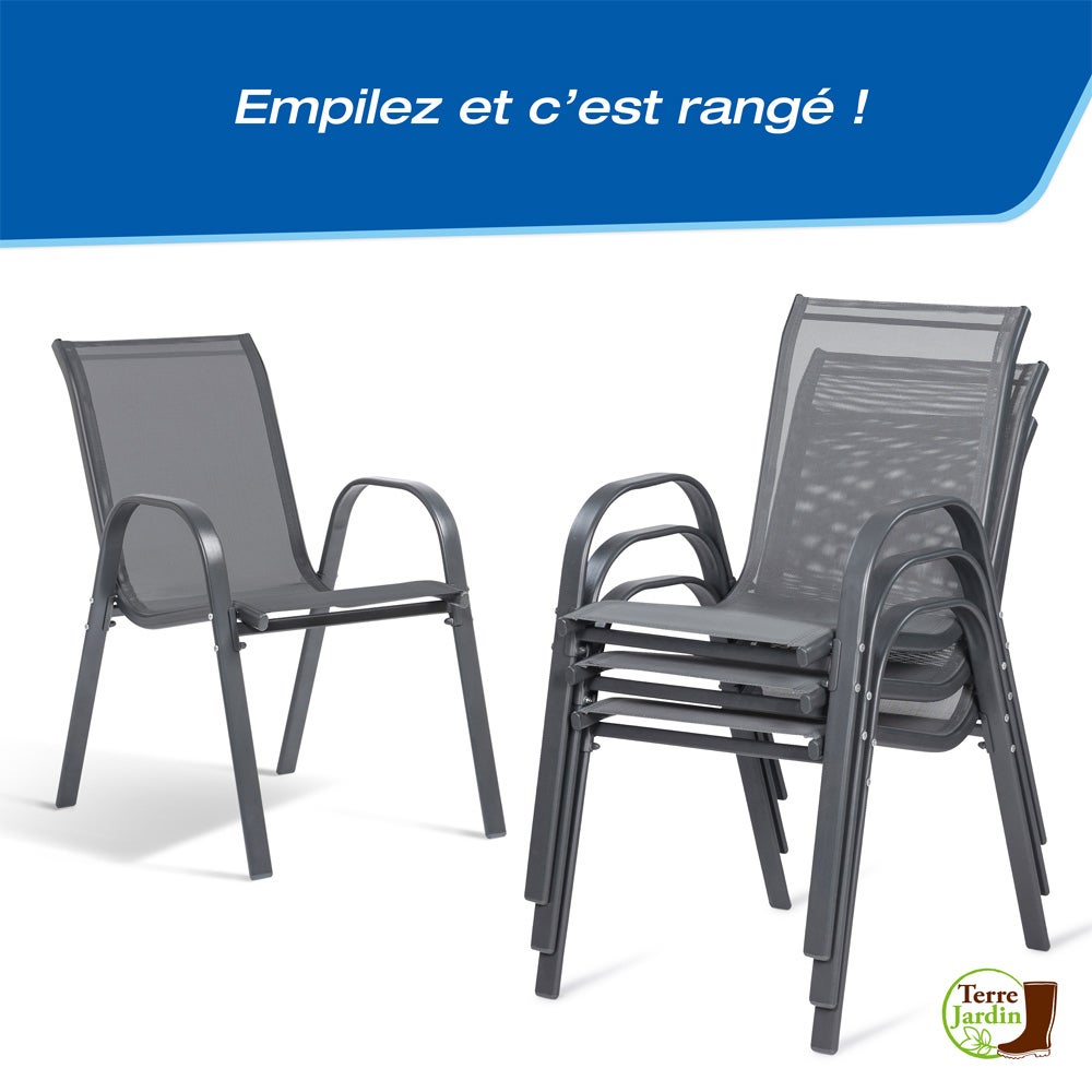 Chaises de jardin empilables - Lot de 4 - Gris Anthracite en textilène - pour l'extérieur - 3