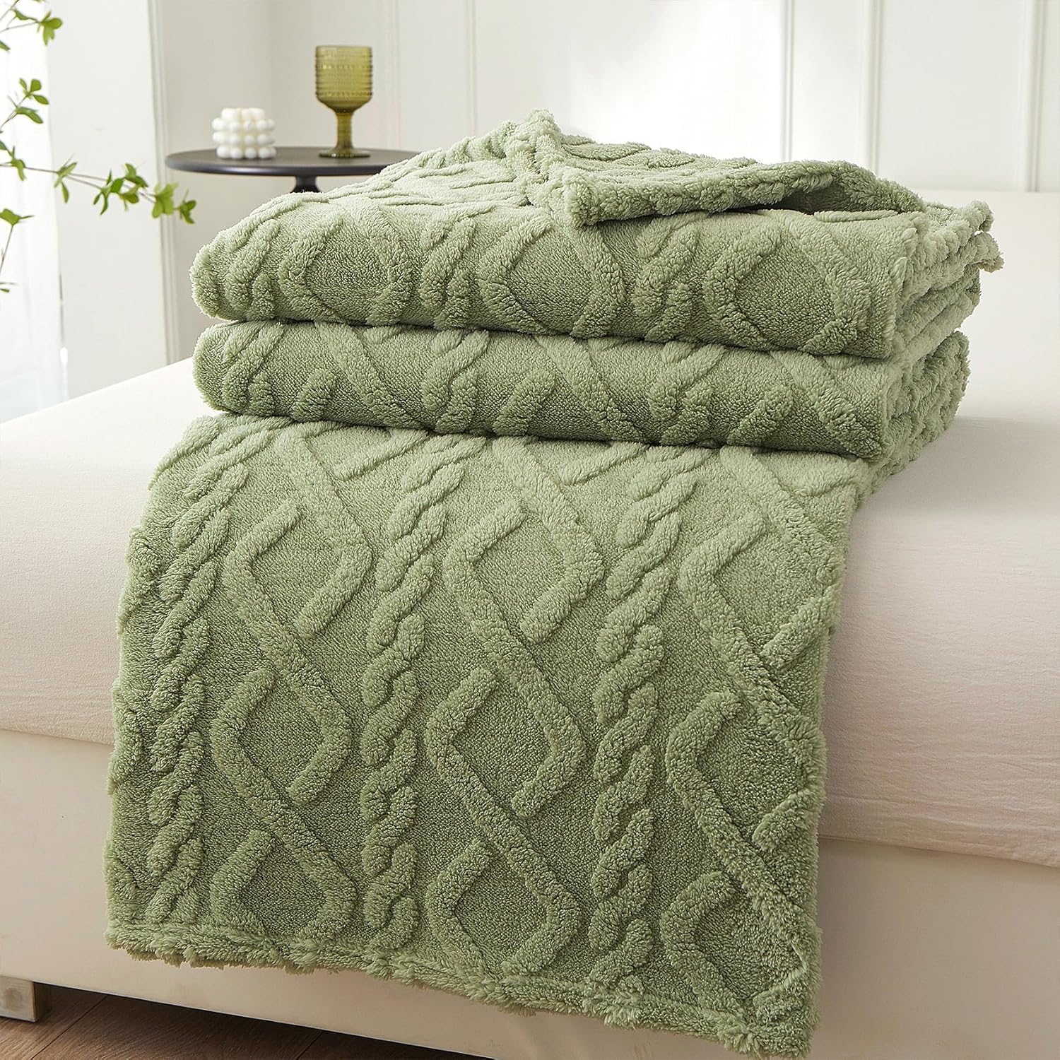 Manta de vellón, manta acogedora para la cama, manta cálida de franela para sofá para todas las estaciones, 150*200cm, verde