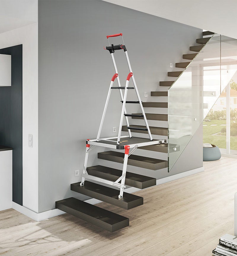 Escabeau en aluminium 4 marches Larges Hailo L100 + Plateforme TP1 - 2