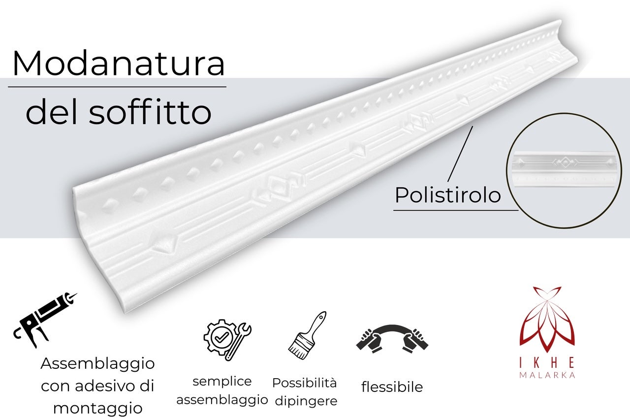 Cornisas de poliestireno XPS – molduras blancas para techo y pared – ligeras molduras decorativas de estuco 1 m (V02-08) - 7