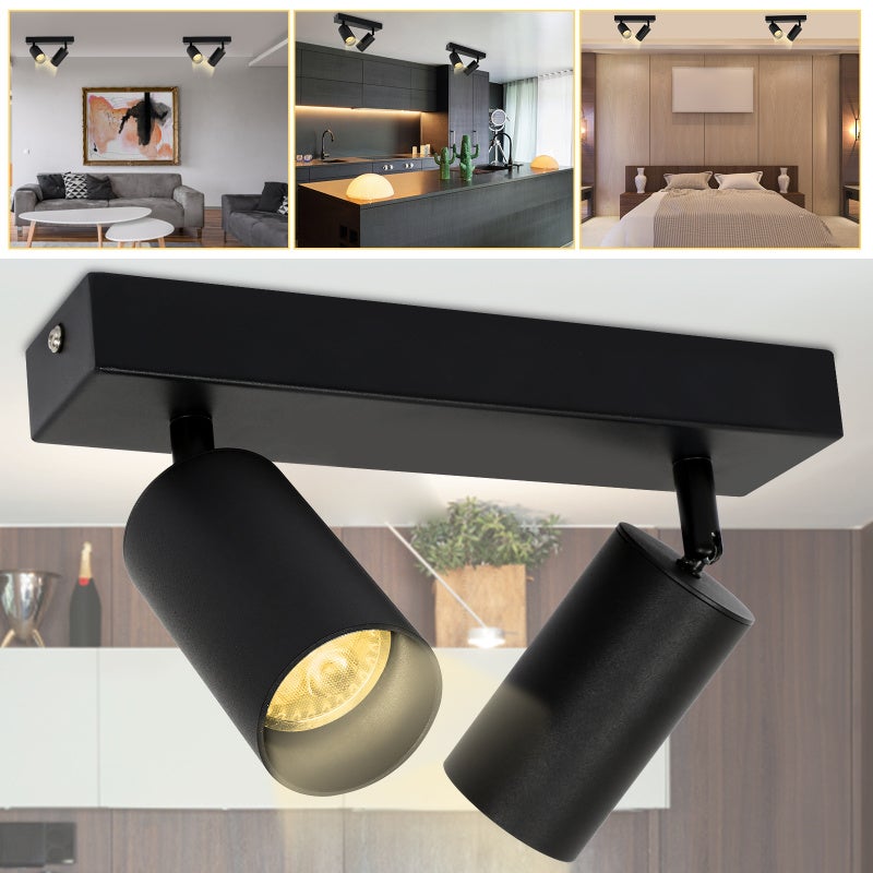 Obrotowy reflektor sufitowy GU10 metalowy żyrandol sufitowy LED lampa sufitowa czarna lampa 2-płomieniowa