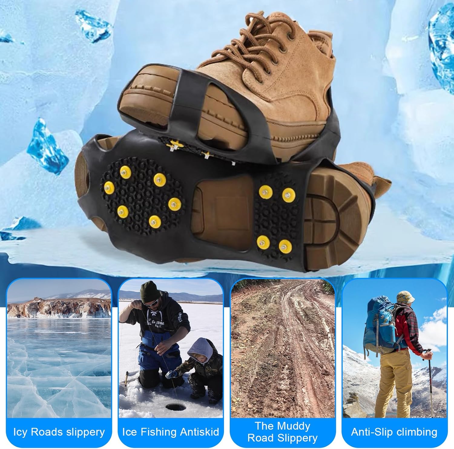 Crampons Antidérapants Chaussures Pointe avec 10 Clous à Neige Grips, Crampons Chaussures Hiver, Crampons Protection pour Marche Randonnée Hiver - 3
