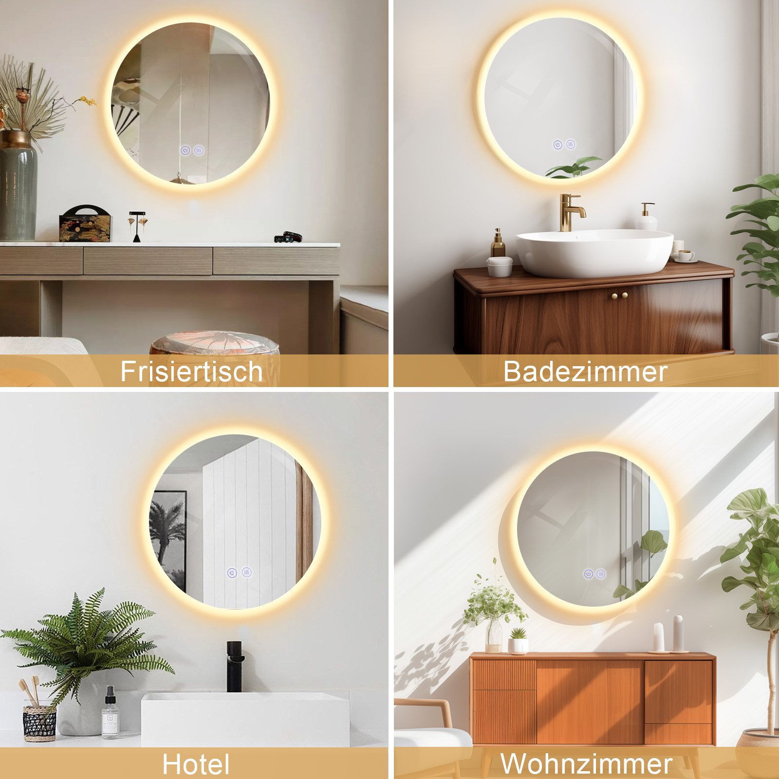 Miroir de salle de bain NETTLIFE avec éclairage rond 50 cm Miroir de salle de bain Miroir mural LED avec fonction tactile - 9
