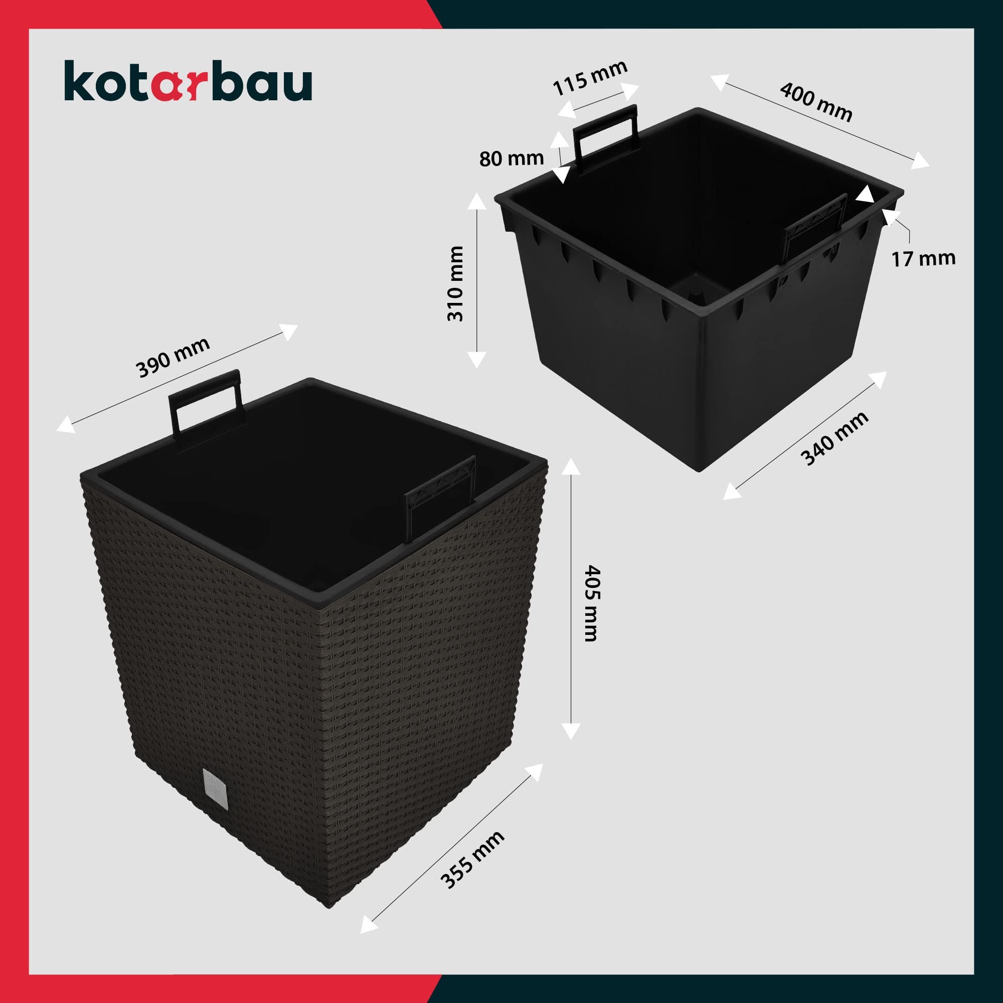 2x donica 64 l ogrodowa balkonowa taras kwiaty doniczka rattan wkład ogród - KOTARBAU - 3