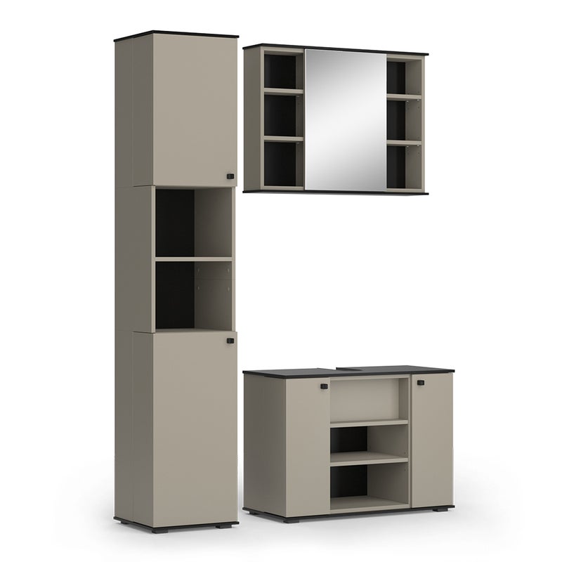 Vicco Zestaw mebli łazienkowych Joli, Szary, 3 części, z wysoką jednostką