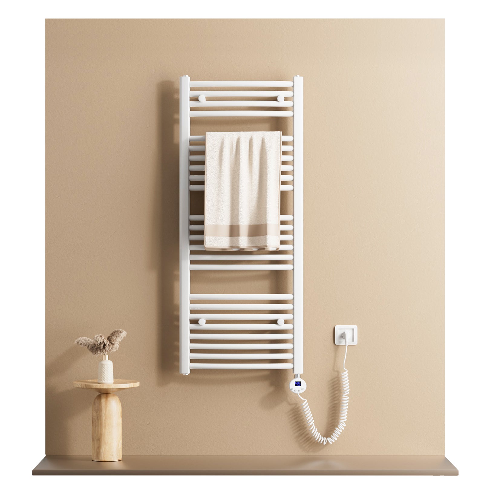 EMKE Chauffe-Serviettes Électrique 50x50cm WiFi - Thermostat Intelligent, Radiateur Salle De Bain 140W Blanc
