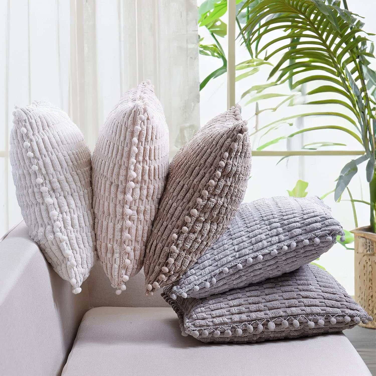 Lot de 2 Housses de Coussin 45x45 Velours Côtelé Housse Coussin de Canapé taie Coussin Canape Boho pour Chambre Maison Décoratives de Voiture Housse - 5