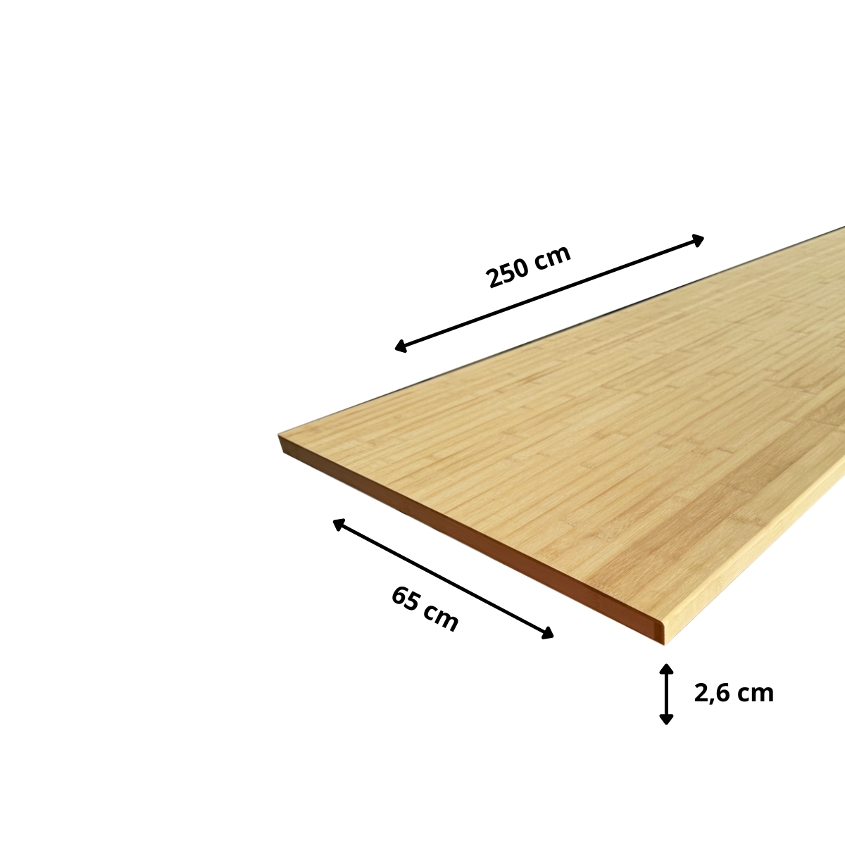 Plan de travail bois massif Bambou Naturel lamellé collé L.250 x P.65 cm, Ep.26 mm - 4