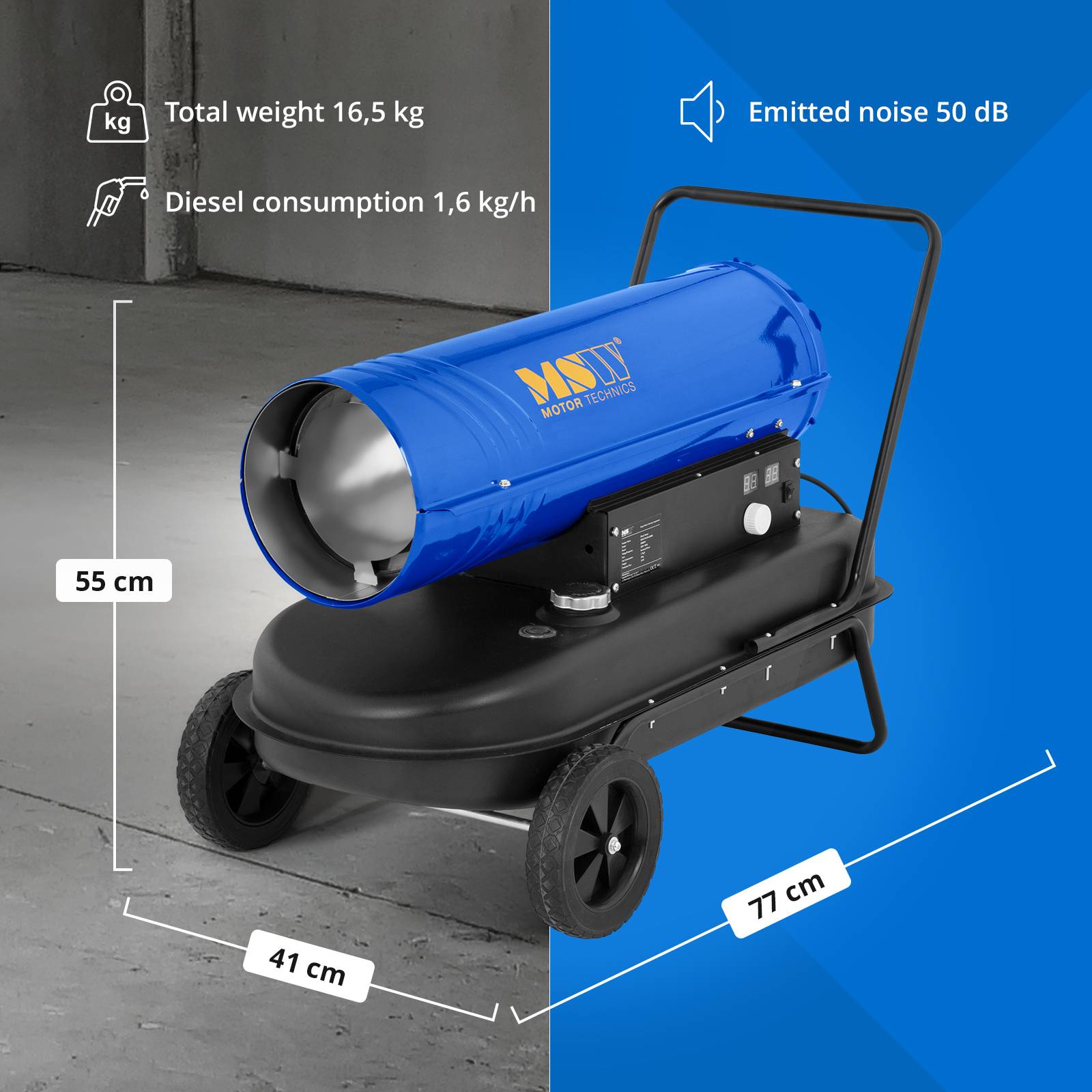 Chauffage diesel - MSW - Puissance de chauffe : 20 kW - Volume du réservoir : 19 l - Chariot - 5
