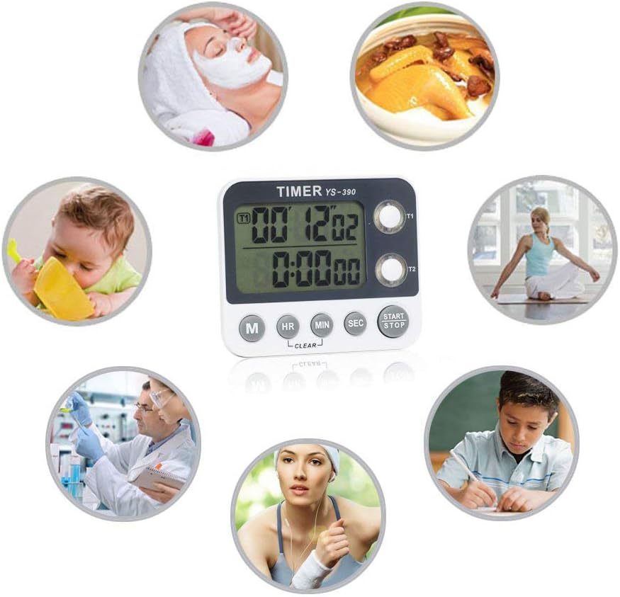 Timer da cucina, timer da cucina a 2 canali, volume del cicalino regolabile, timer di cottura, cronometro, ampio display LCD, retro magnetico - 5