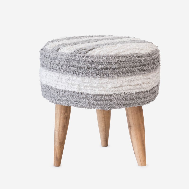 TABORET DZIECIĘCY Z BAWEŁNY W KOLORZE BIAŁYM I SZARYM Ø38X40CM