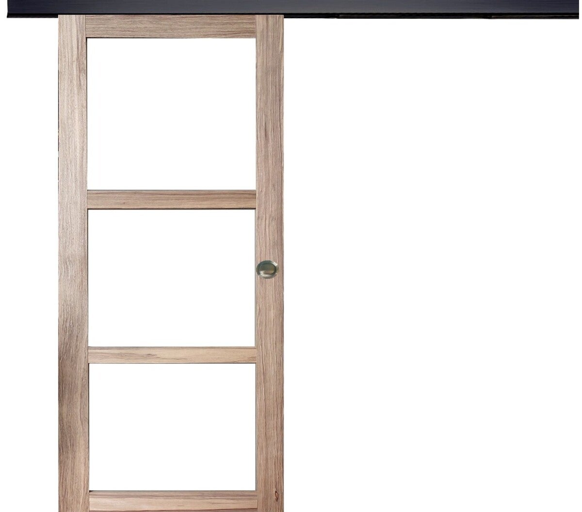Puerta corredera de madera frake acristalamiento transparente h204 x l73 + listón negro y 2 carcasas sin manilla