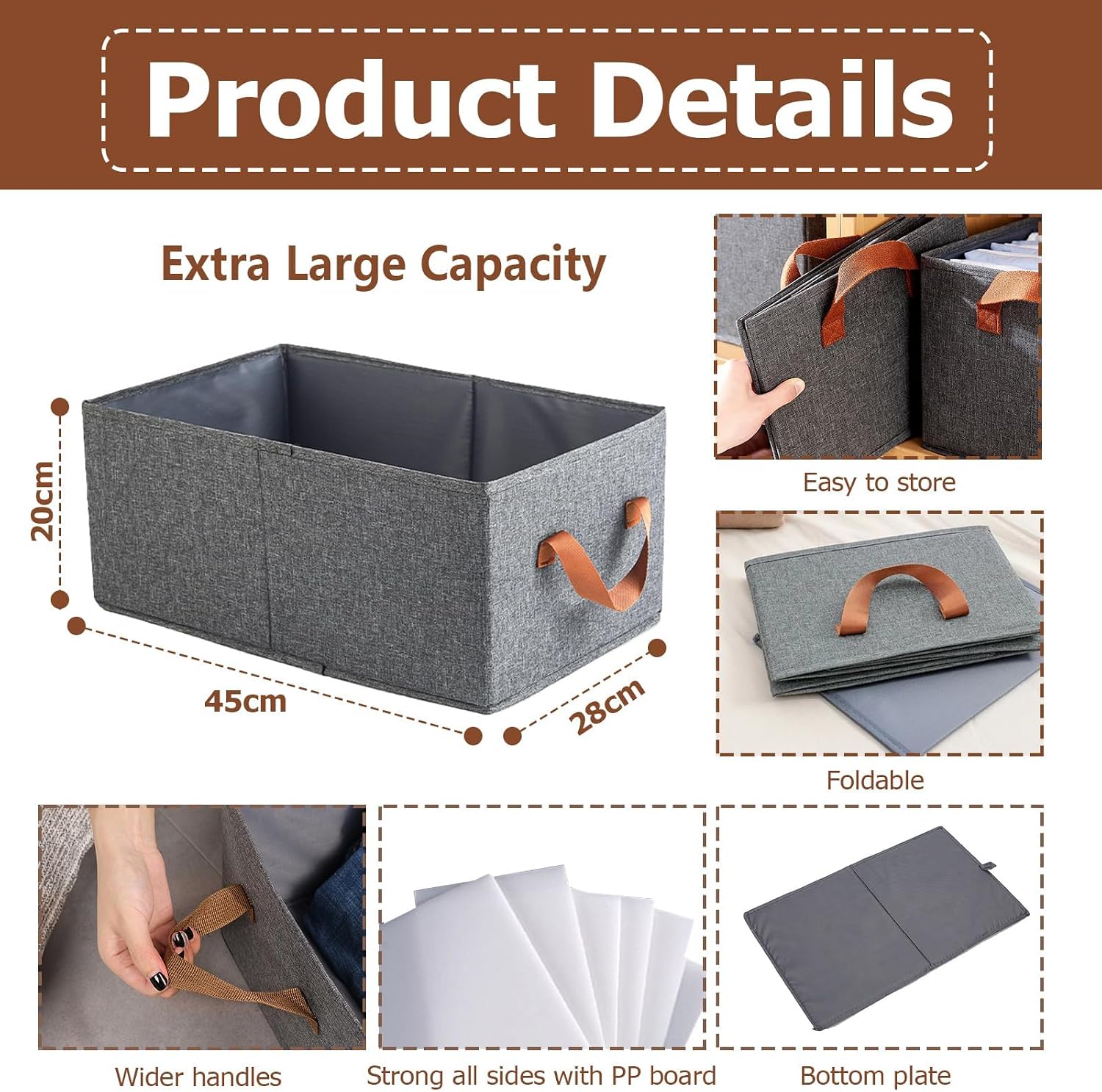 Boite Rangement tissu, Lot de 4, Panier Rangement Pliable, 45x28x20 cm ...
