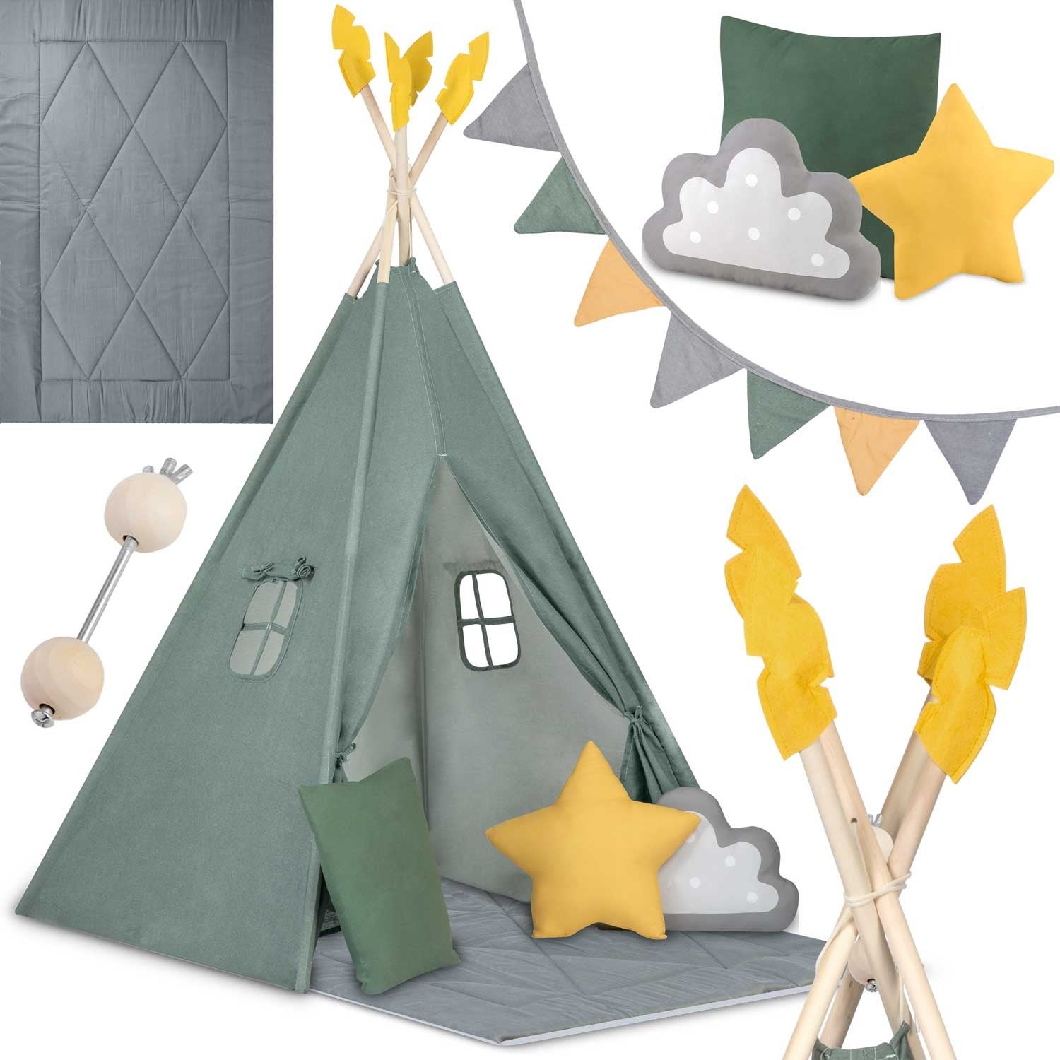 Tipi namiot dla dzieci TEEPEE girlanda poduszki duża mata stabilizator Nukido