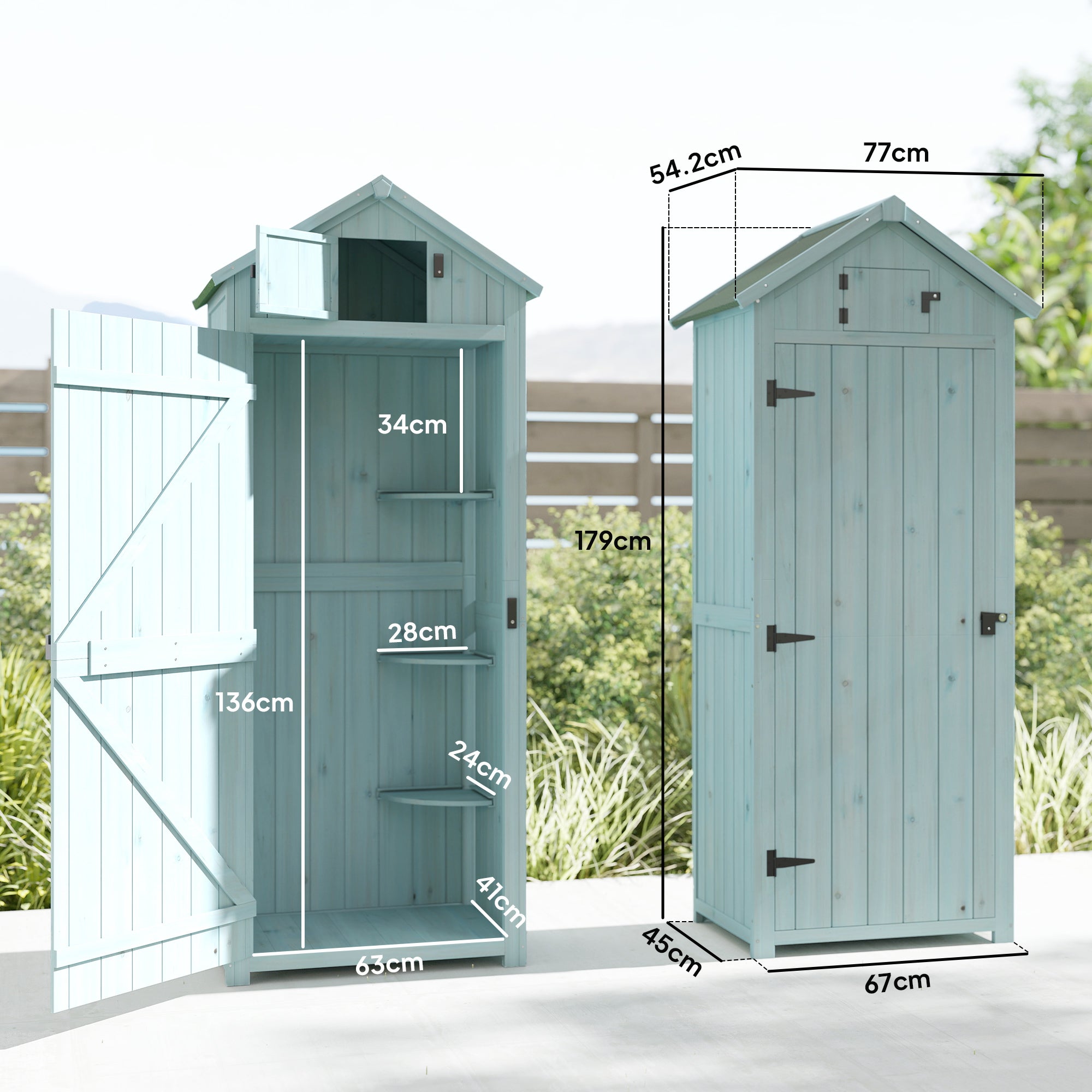 Outsunny Casetta da Giardino Porta Attrezzi in Legno con 3 Ripiani, 77x54.2x179cm, Blu - 3