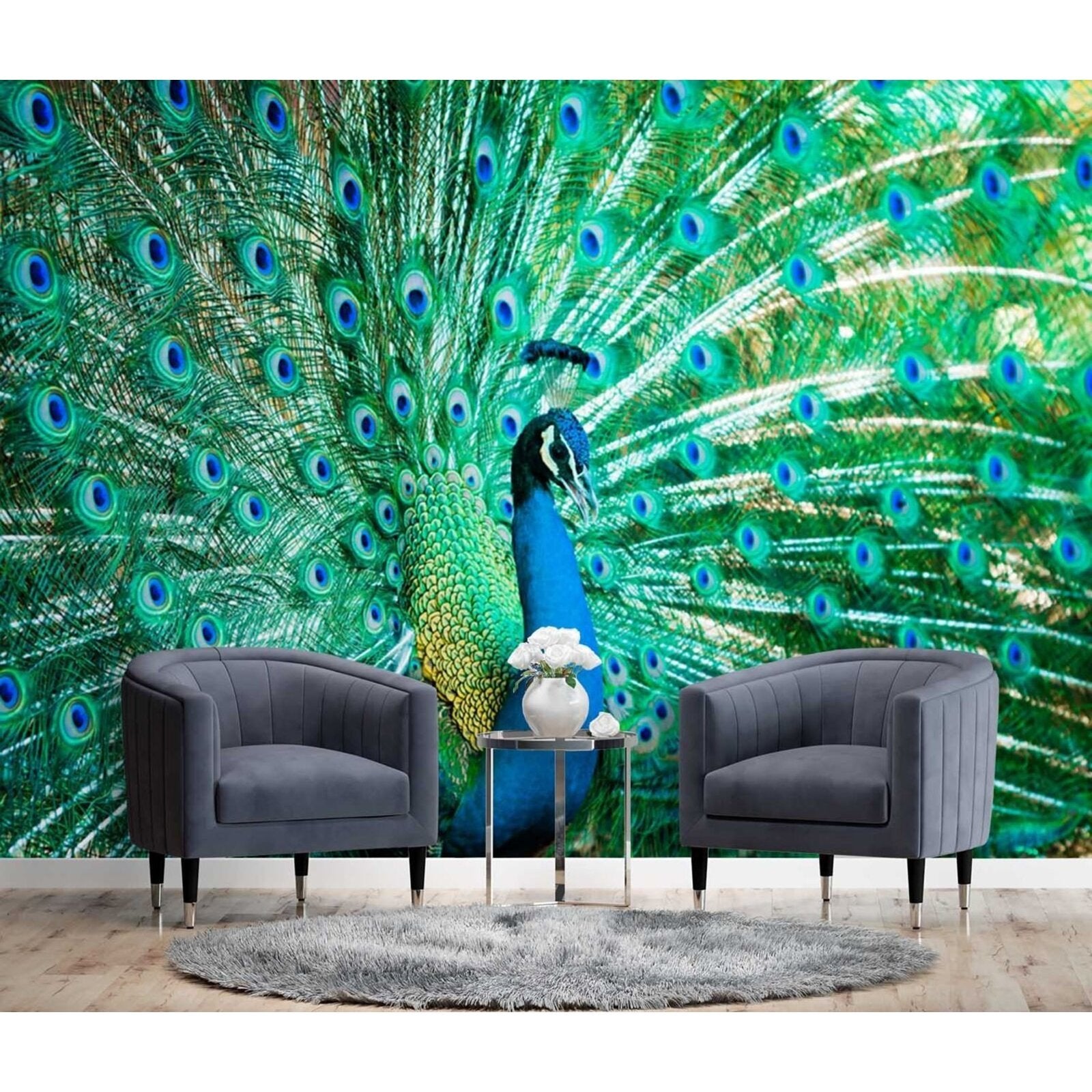 Papier peint paon de couleur - 250 x 175 cm - 2