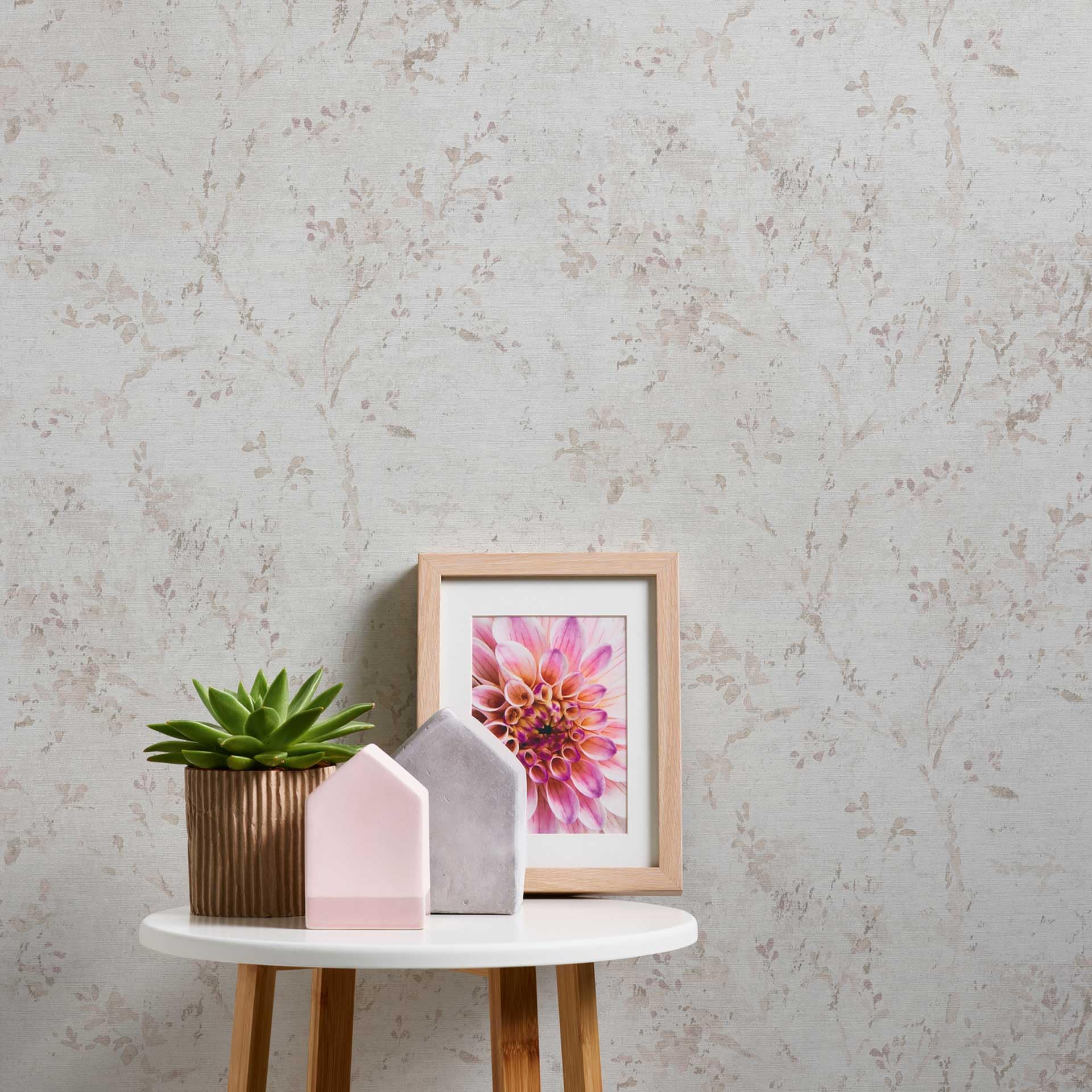 Papel Pintado Ramas Difuminadas en Crudo y Rosa 396503 - 6