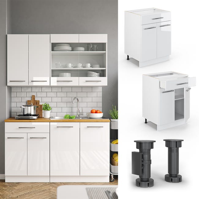 Meuble cuisinière Meuble de cuisine Fame-Line 60 cm blanc Meuble cuisinière Meuble de cuisine Fame-Line 60 cm blanc